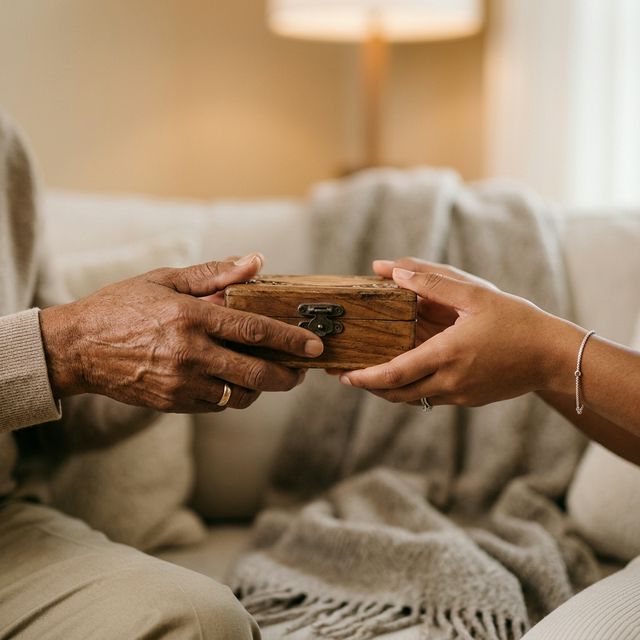 Hands passing a keepsake box representing legacy