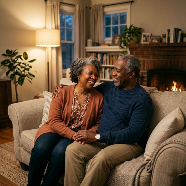 Happy senior couple at home